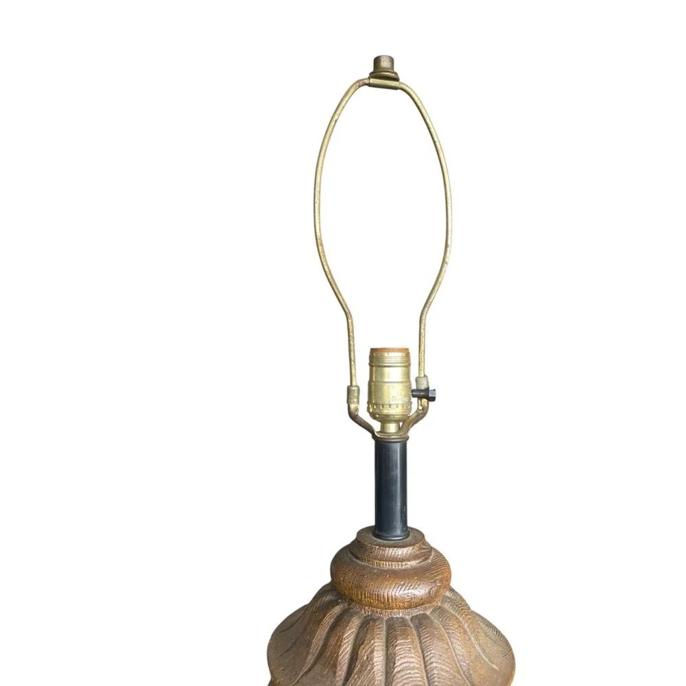 Vintage Mid Century Table Lamp Wood Grain Floral Panels Hollywood Regency Retro